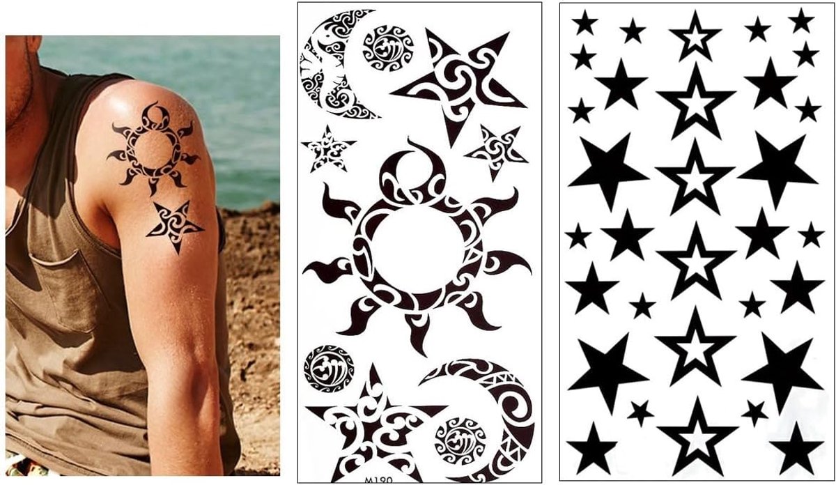 Tijdelijke ster tattoo sterren tatoeages tribal tattoo zon tattoo M190 HM434