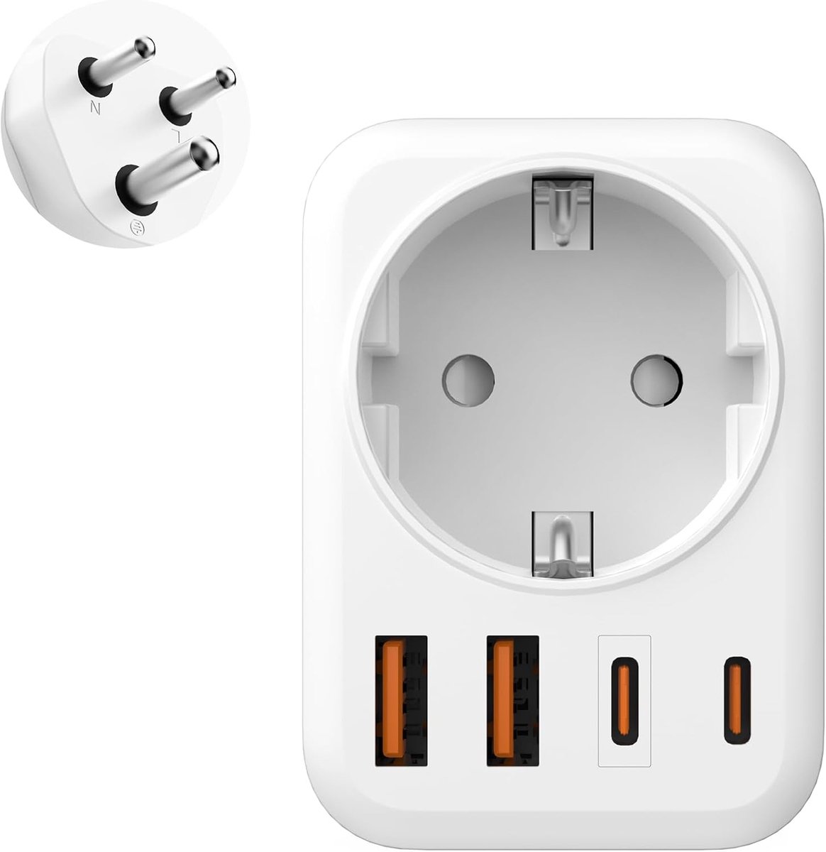 5 in 1 Reisadapter voor Zuid-Afrika met 1 AC & 2 USB-A en 2 USB-C voor Zuid-Afrika, Mozambique, Bhutan, Travel Adapter Type M