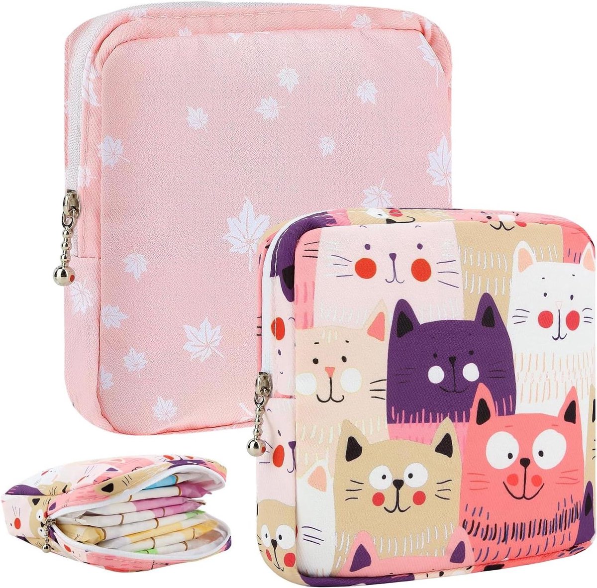 Maandverband zakjes - Hygiëne tasjes - Discreet opbergen - Herbruikbaar en robuust - 2 stuks 12x12 cm - Roze