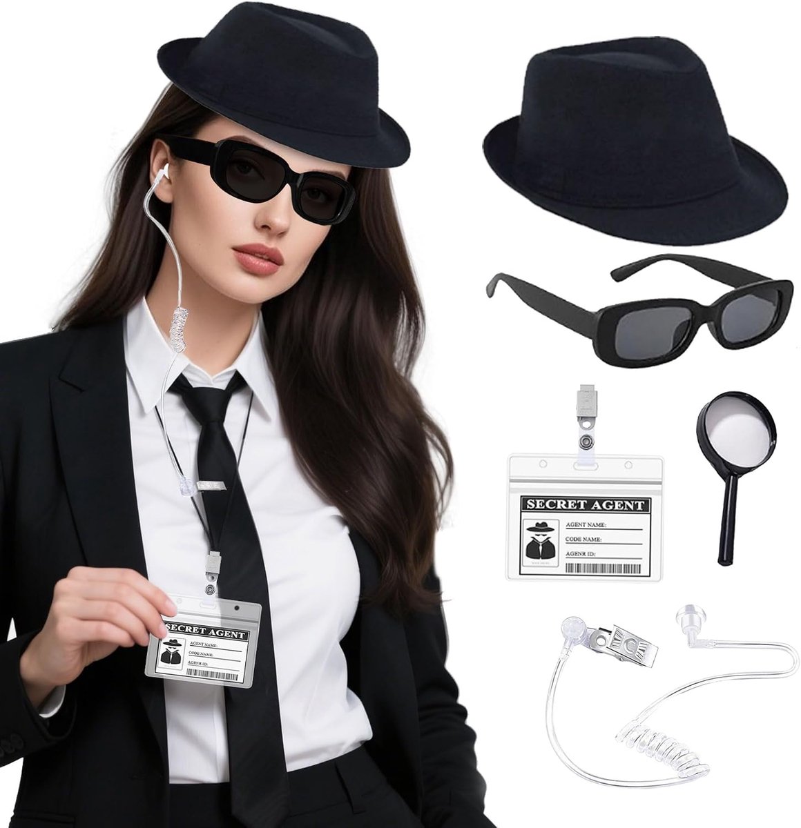 delige agent kostuum accessoires set geheimagent detective outfit bril | 5 delige agent kostuum accessoires set geheimagent detective outfit bril stropdas id pas voor jongeren volwassenen kerst
