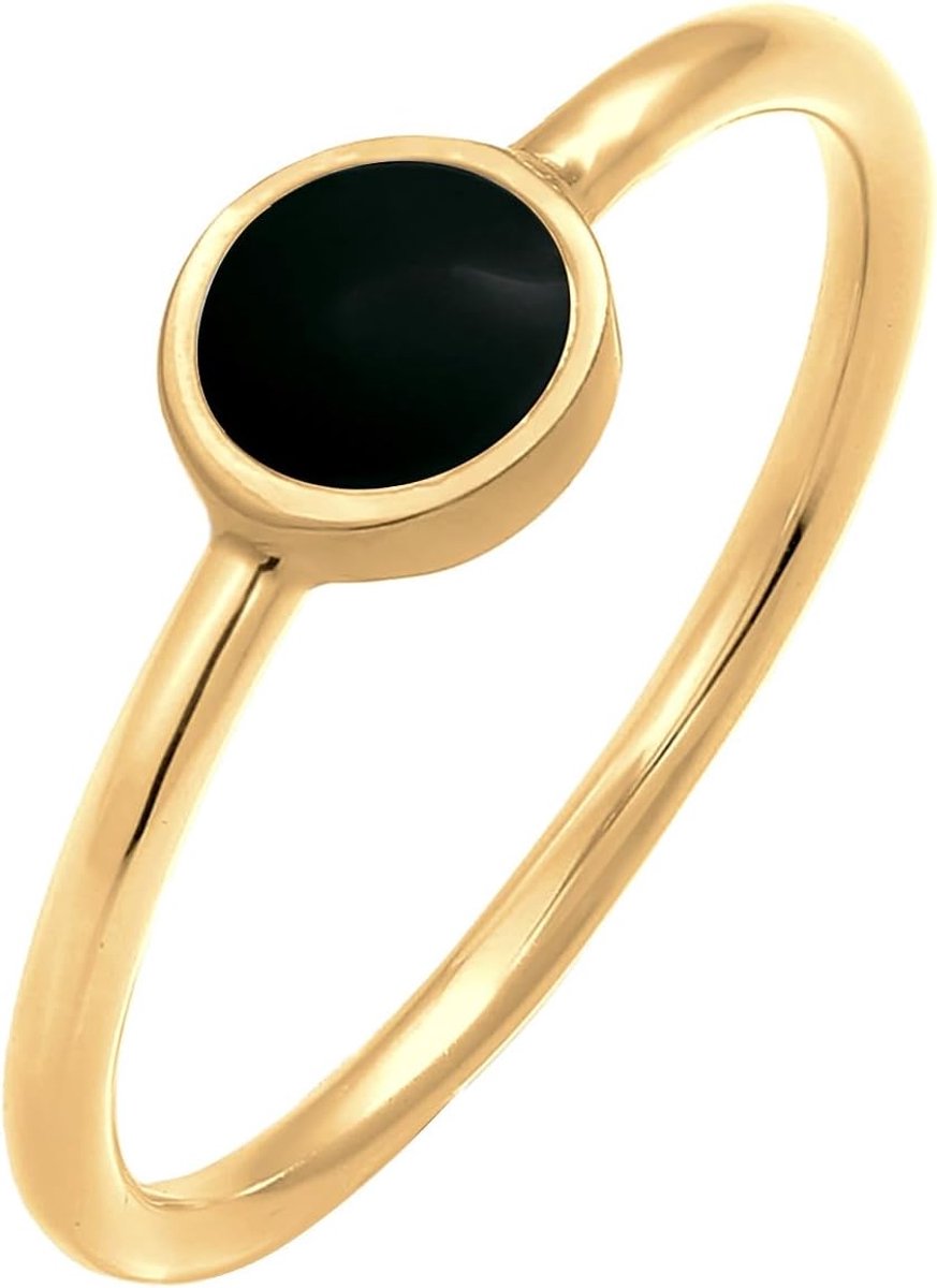 Ring Dames Solitaire Stack Basis met Emaille Zwart in 925 sterling zilver