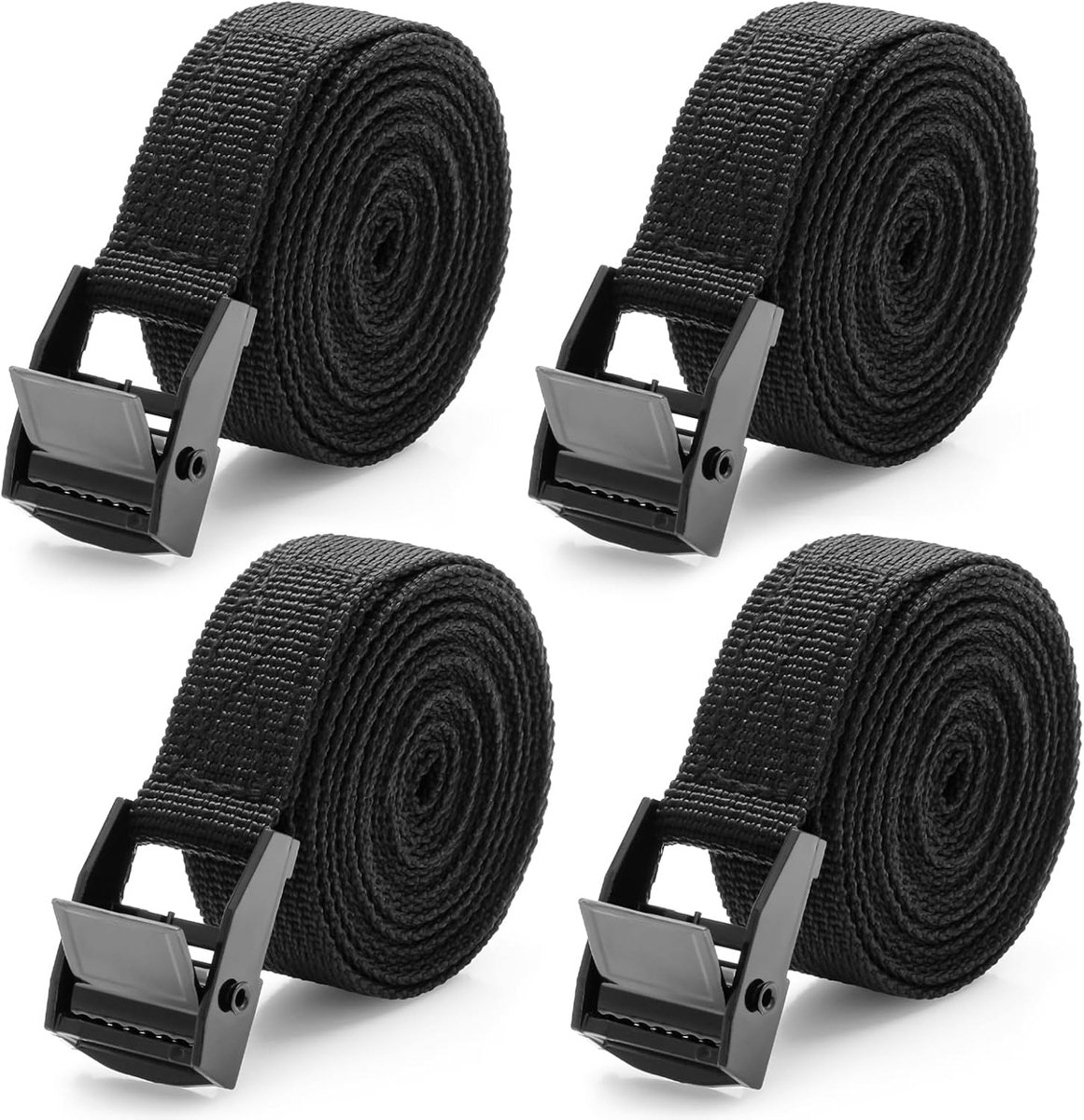 Spanbanden, 2 m, 4 stuks, kort, 20 mm breed, spanbanden met klemsluiting, bevestigingsriemen, belastbaar tot 250 kg, voor fiets, motorfiets