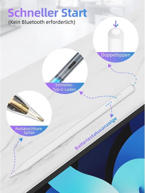 Stylus Pencil (Witte stylus pen voor iPad, Type-C stylus pen voor de iPad) — afbeelding 2