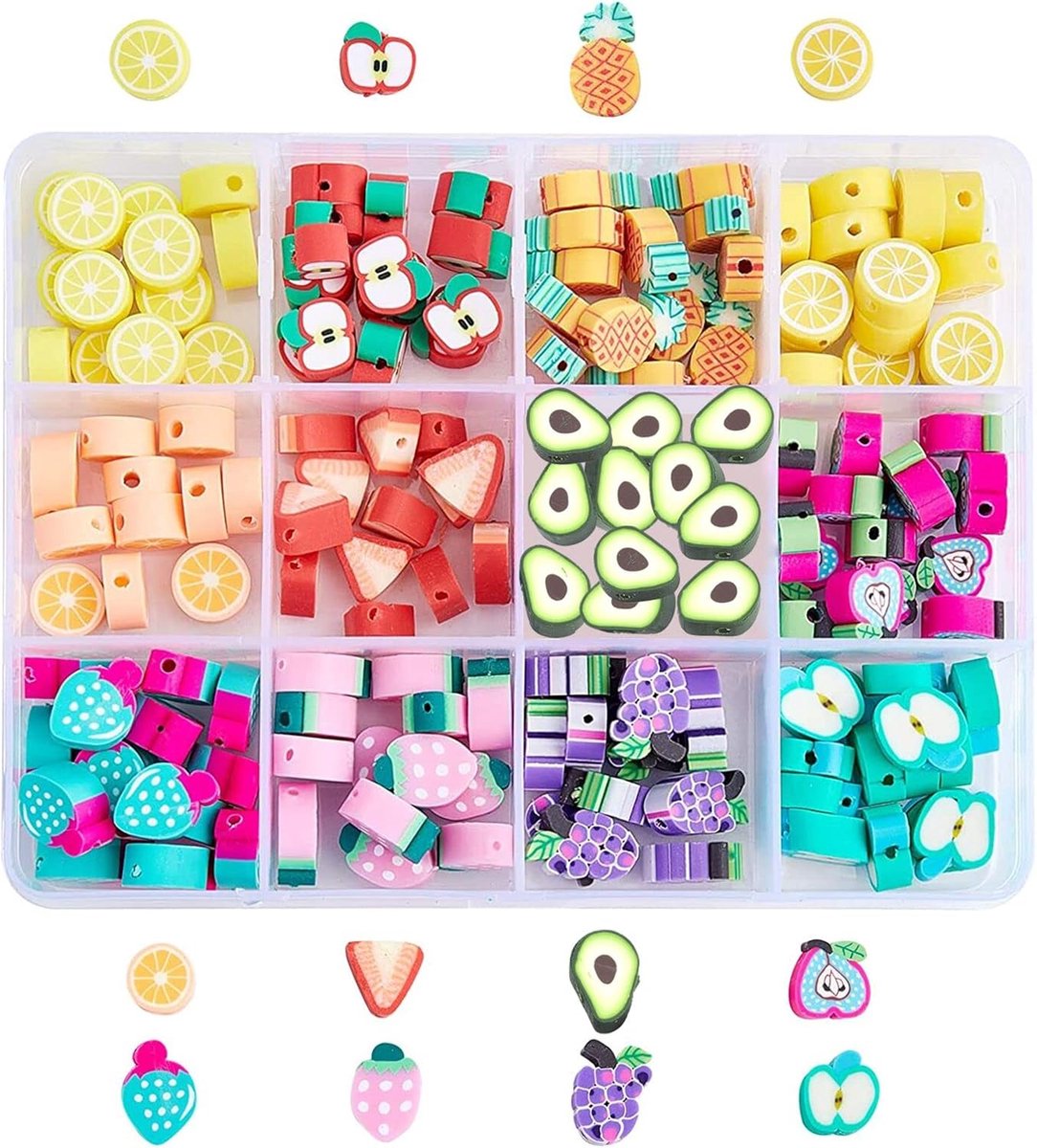 Kralen uit polymeerklei, 12 stijlen fruitkralen, zachte kralen, knutselaccessoires voor het maken van juwelen