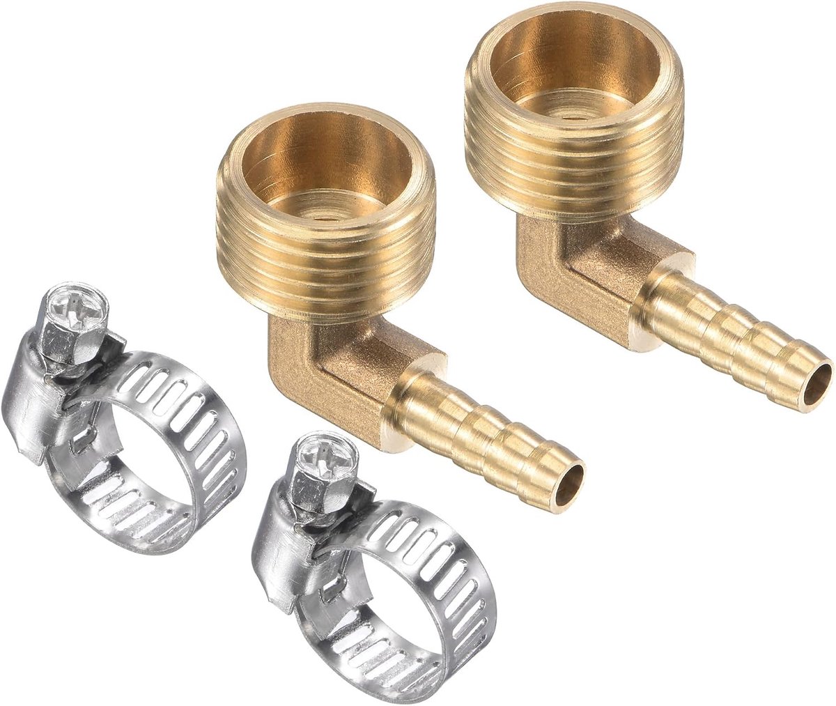 METERXITY Messing slangaansluitingen, 90 graden hoek, 6 mm, messing buisaansluiting met slangklemmen, gebruik water (G1/2 buitendraad)