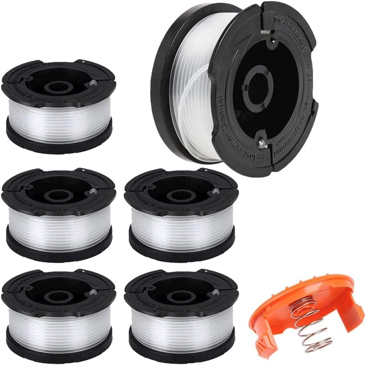 Spoelen voor Black & Decker grastrimmer (lengte 9,1 m diameter, diameter 1,65 mm), spoelen met nylondraden voor draadsnijder A6481 A6485 AF-100 (Black & Decker AF-100, 6 stuks)
