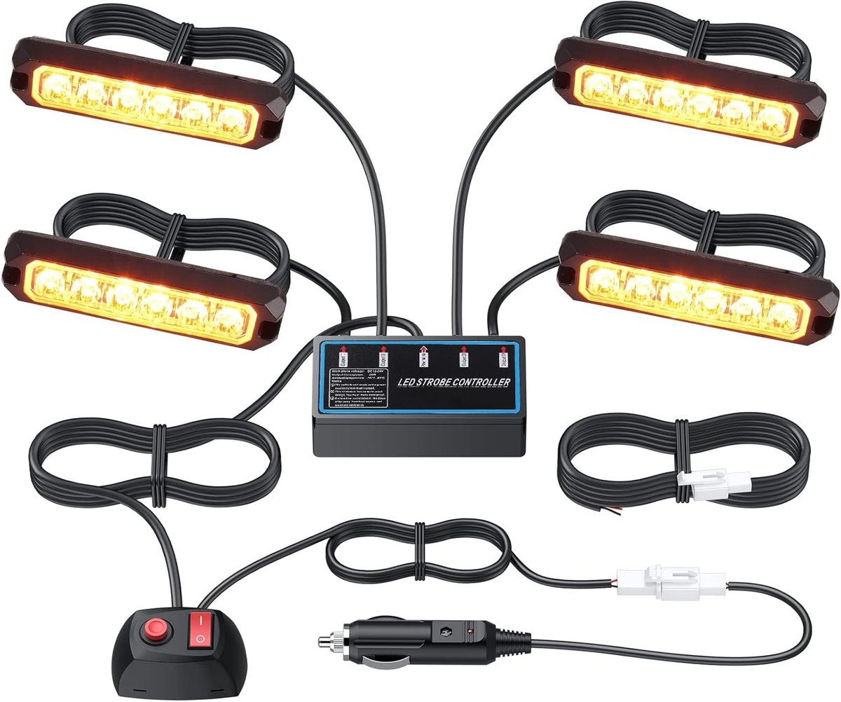 4X 6 LED knipperlicht vooraan, 24W IP68 knipperlicht, 8 knipperstanden voor 12 / 24V