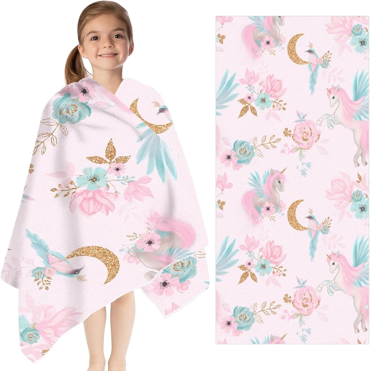 SnelShoppen - Kinderen Strandhanddoek, Eenhoorn Strandhanddoek voor Kinderen, Sneldrogende Badhanddoek Meisjes 80x130cm, Perfect voor Strand en Zwemba