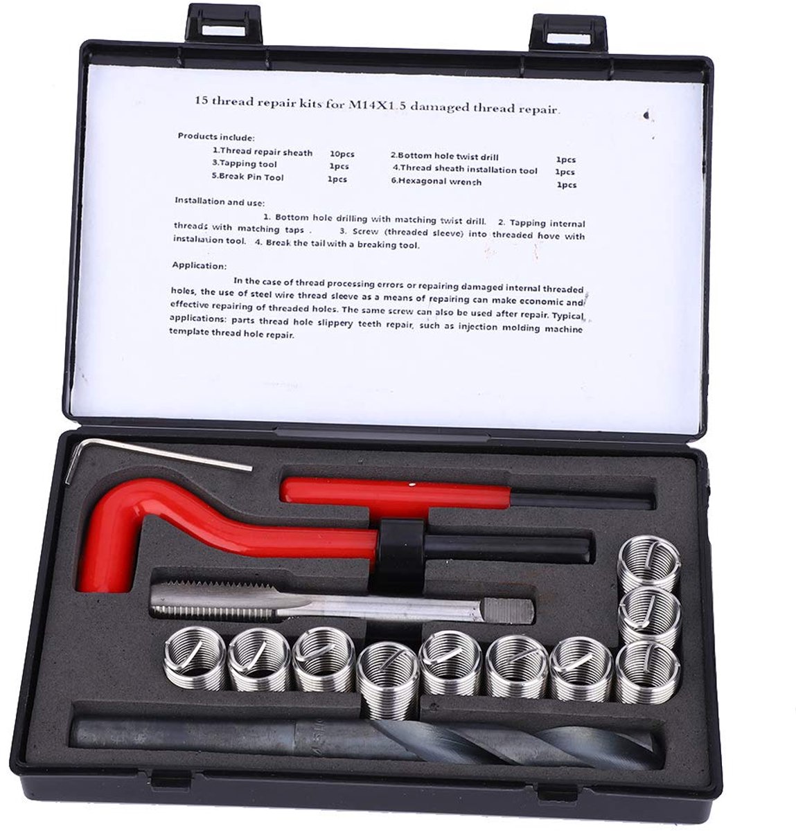15 stuks M14x1.5 draadreparatieset, binnendraad inzetstukken Helicoil reparatie accessoire assortimentsset