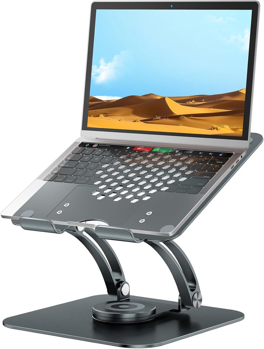 laptopstandaard, Tounee verstelbare computerstandaard met 360 roterende draaibaar, ergonomische laptop stijgcomputer bureauhouder -grijs