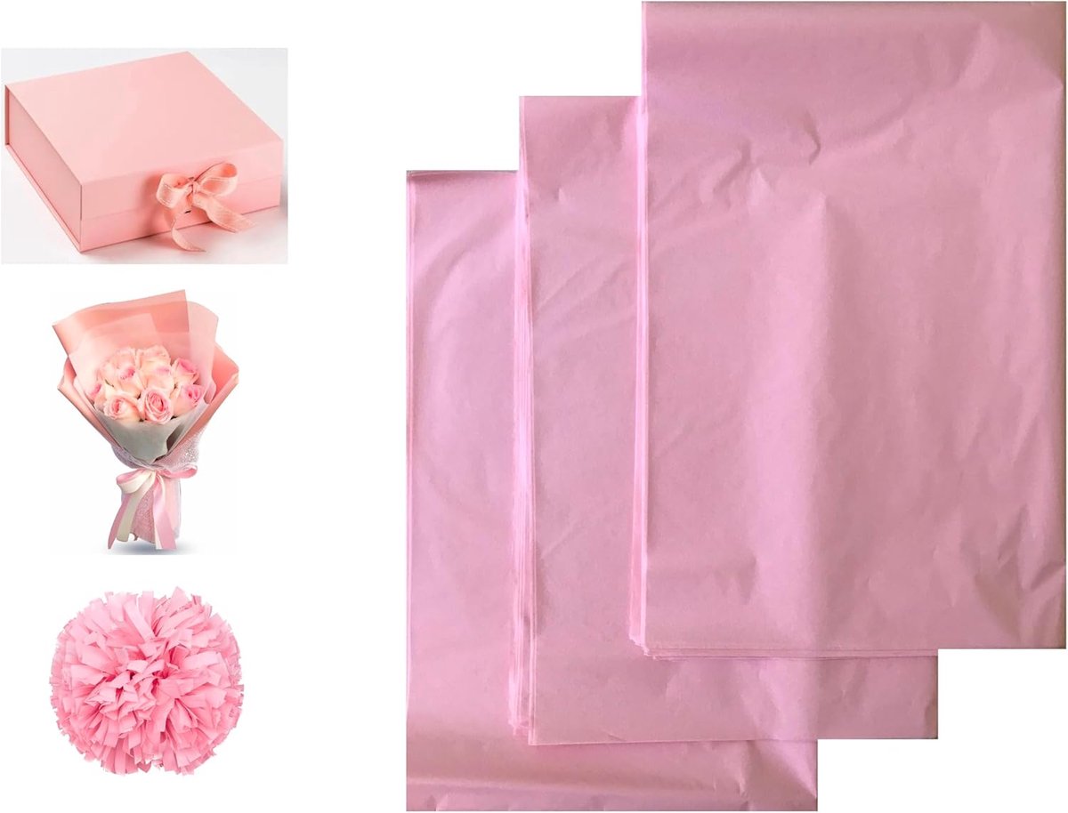 Zijdepapier verpakkingsmateriaal om te verpakken | 30 vellen 50 x 75 cm voor bloemen, bruiloften, cadeauzakjes, kunsthandwerk, Kerstmis, pompons (lichtroze)