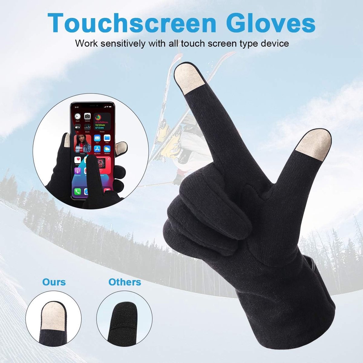Handschoenen, 2 paar, winterhandschoenen voor dames, warme touchscreen-handschoenen, winddichte handschoenen voor dames en meisjes, wintergebruik