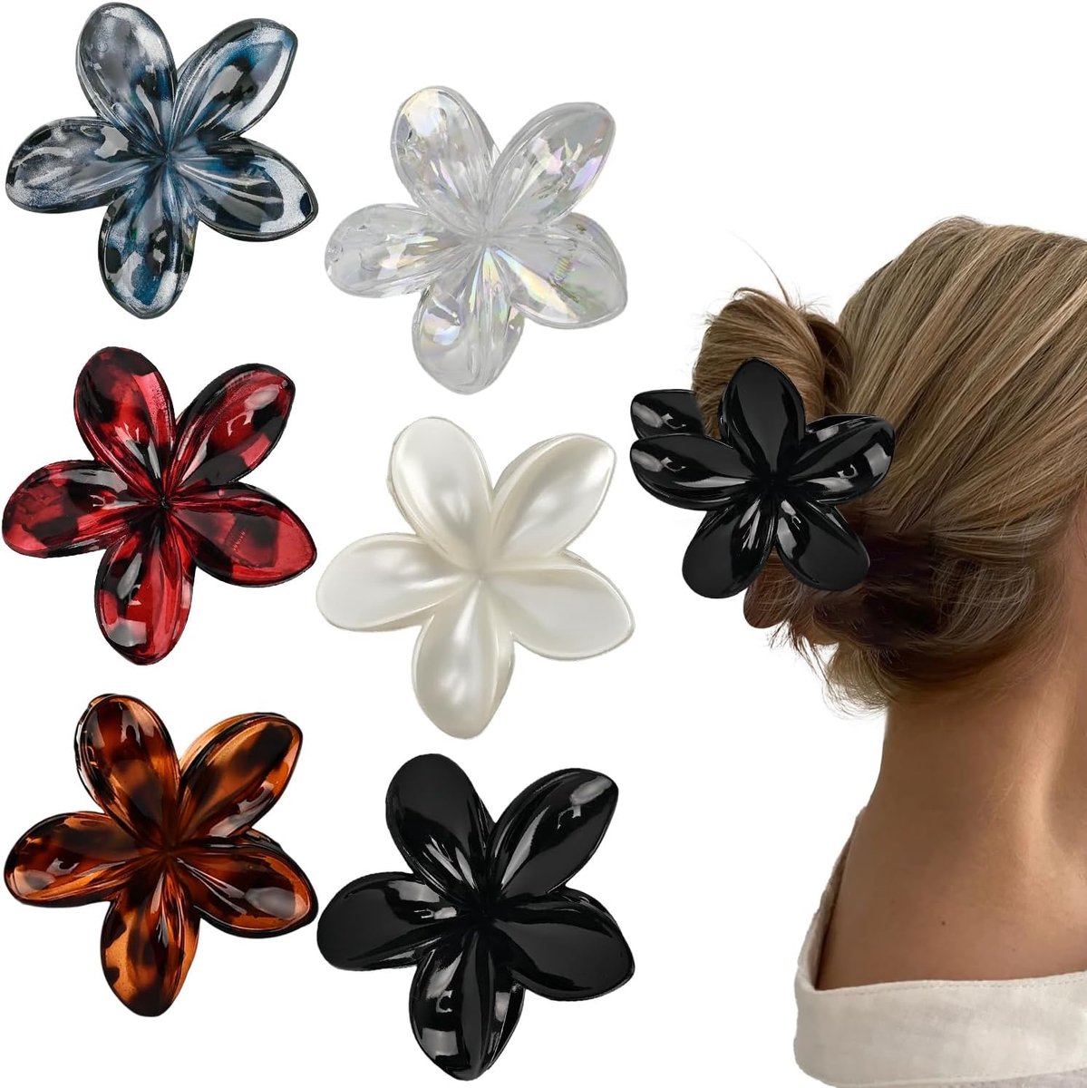 6 Stuks bloemen haarclips, grote bloemen klauwclips voor dik haar, antislip, stevige grip, schattige Hawaiiaanse haarclips voor meisjes en vrouwen, luipaardprint