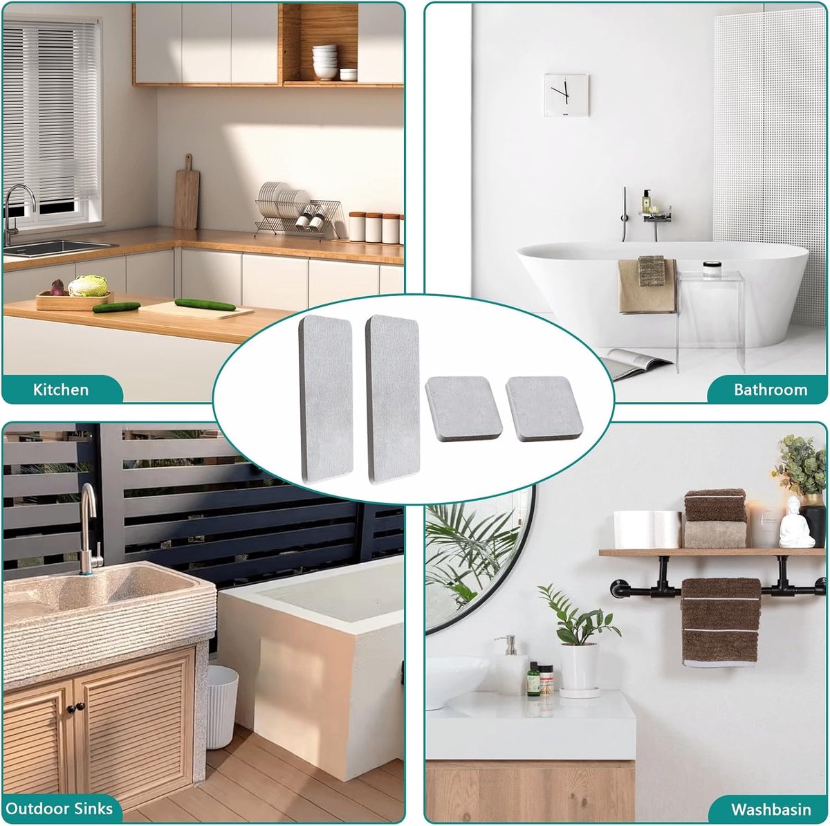 4 stuks waterabsorberend stenen dienblad voor gootsteen, wastafel organizer, onmiddellijke sneldrogende mat voor het aanrecht, antislip diatomit mondwaterbeker-onderzetters (4 stuks, wit)