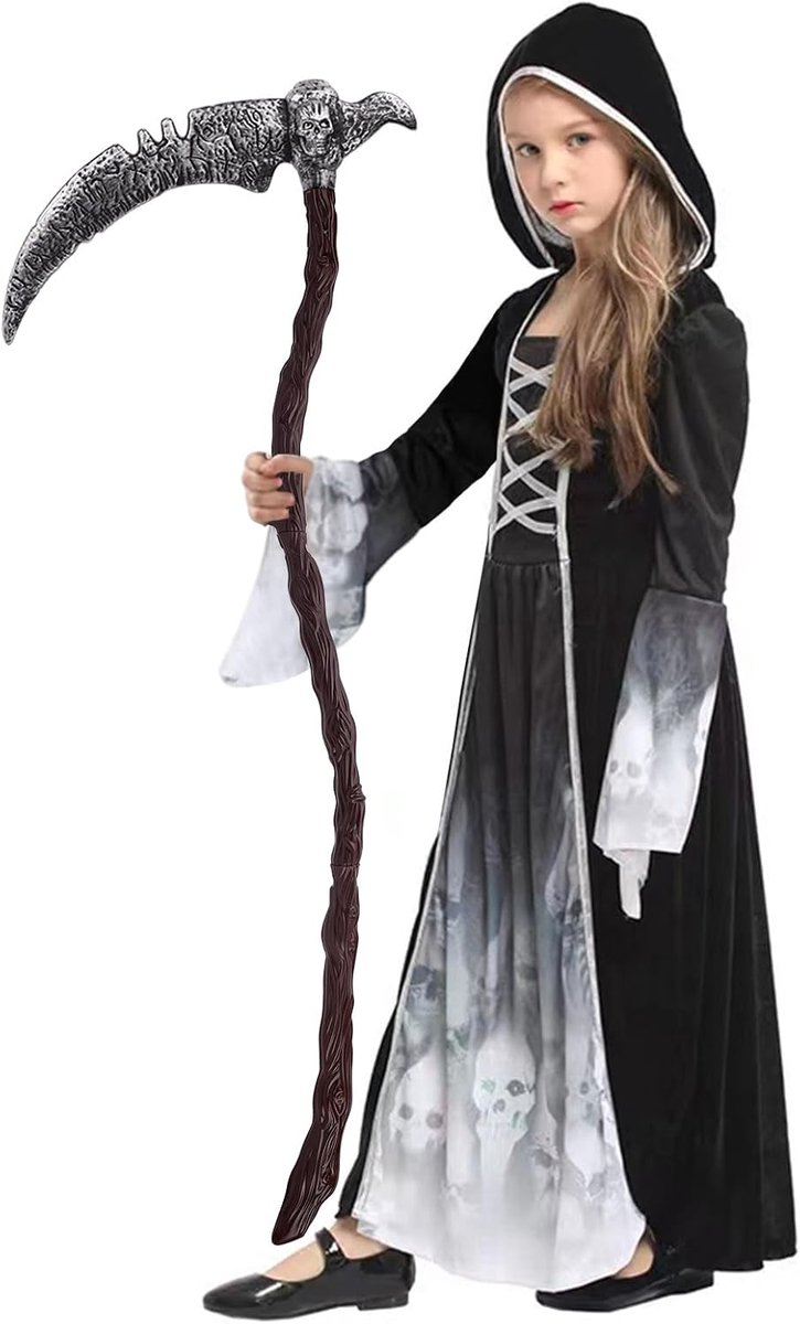 Kostuum Grim Reaper Meisje - Spookprinses Kostuum met Zeis Zwart Kinderen Magere Hein Kostuum voor Halloween Carnaval Cosplay