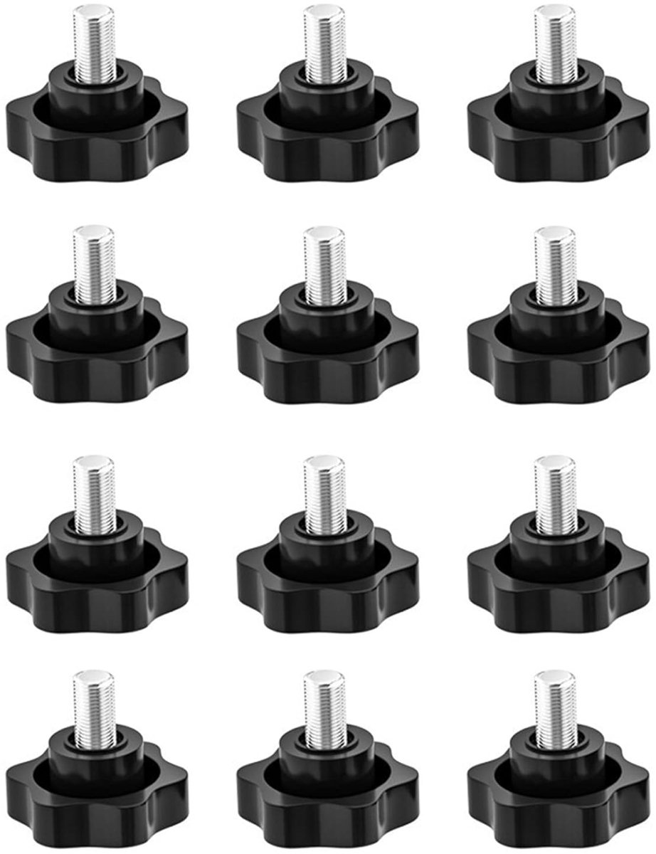 Rändelschroef 12 stuks Klemknop Grijze Stergreep Schroeven Sterkopschroef Stervorm Kop Klemschroef Rändel Stergreep Schroef Stermoer (M4*16mm)