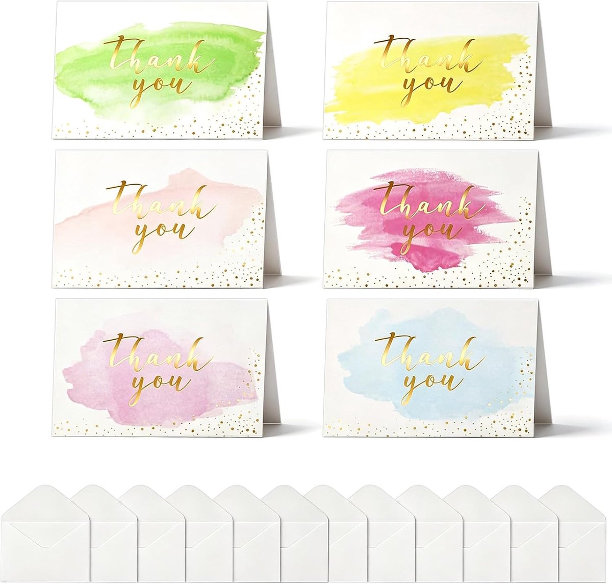 12 stuks bedankkaarten aquarel, bedankkaarten multipack met enveloppen voor bruiloft, afstuderen, leraar, familie