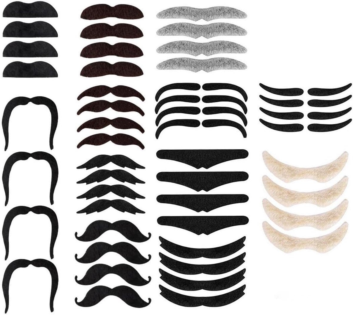 48 stuks zelfklevende snor baard, snor om op te plakken, plakbaarden, valse baarden, party, baard, baard, voor carnaval, verjaardag, Gatsby-feest (12 stijlen)