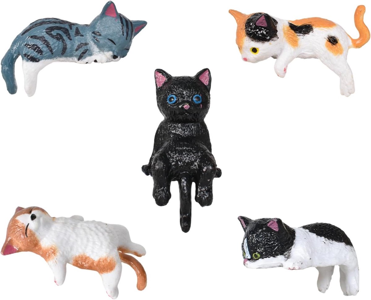 speelset, realistische kattenbeeldjes, katten taarttoppers, poppenhuis mini kattenfiguren, miniatuur dierenornamenten voor thuis, landschapsdecoraties, feestgunst, 5 stuks
