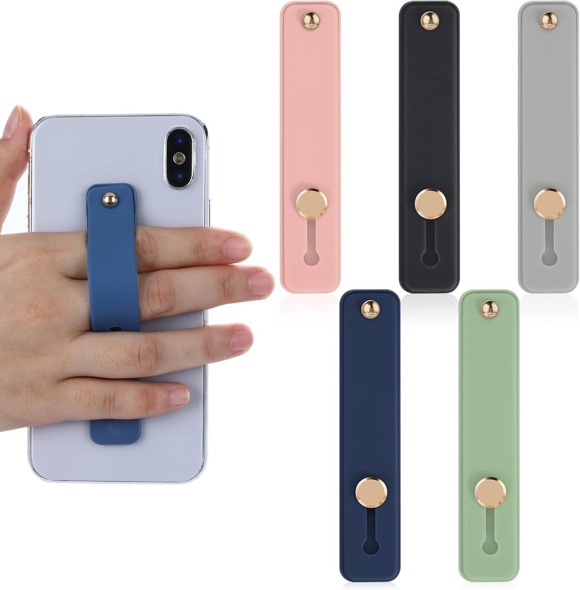 Telefoonlus vingerhouder, 5 stuks telefoongreep vinger mobiele telefoon grip siliconen band telescopische mobiele telefoonhouder voor alle smartphones (5 kleuren)