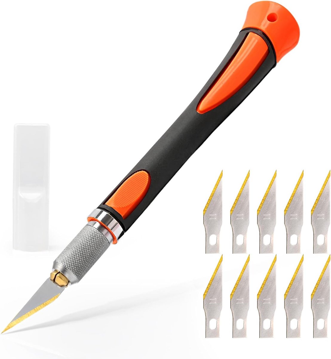 Precisiesnijder met 10 titanium messen, scalpel, modelbouw van antislip rubber, precisiesnijder, voor kunstwerk, sculpturen, oranje