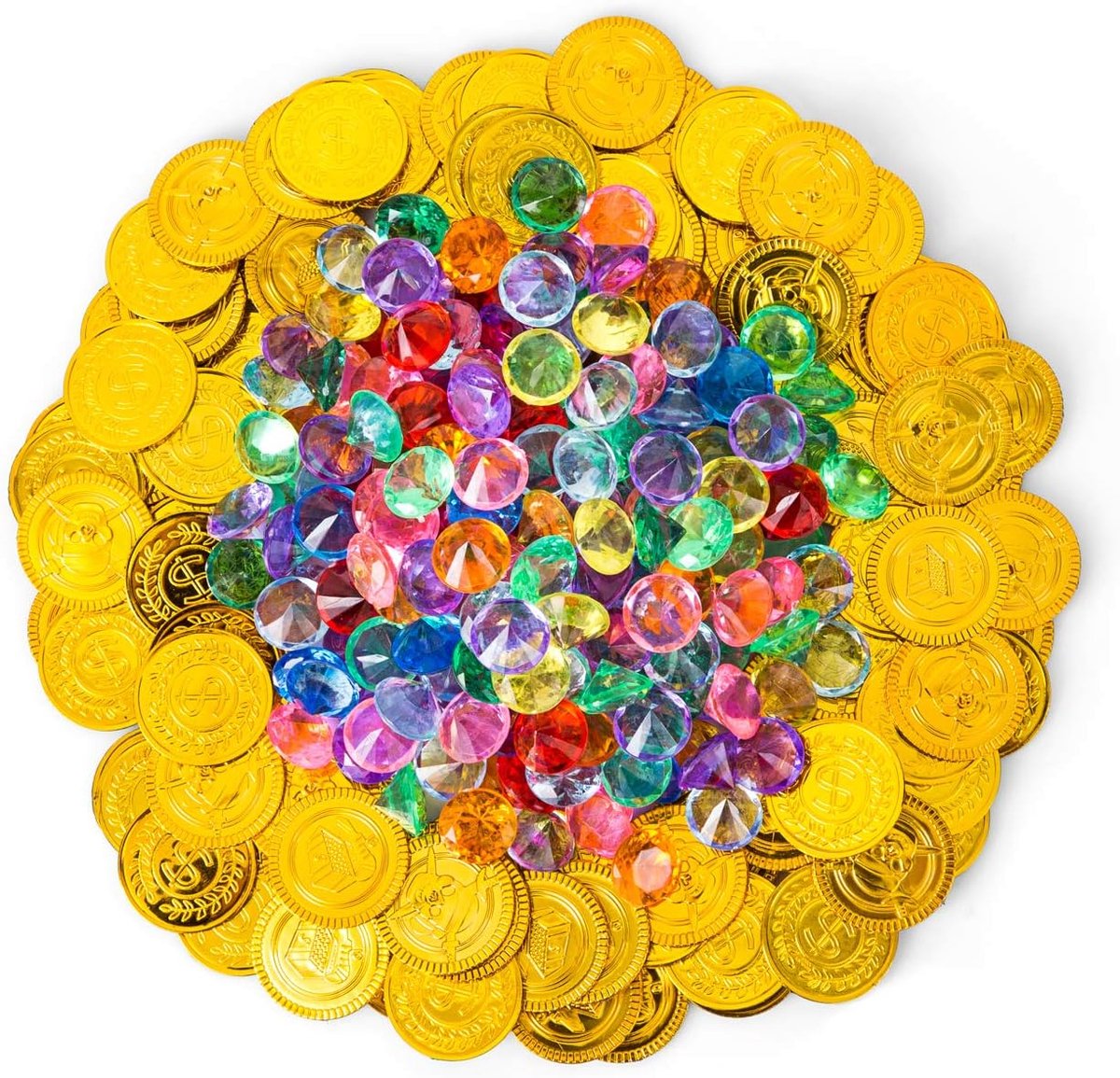 300 x piratenschat, speelgoed voor kinderen, 100 gouden munten + 200 edelstenen, piratendecoratie voor kinderverjaardag, feest, cadeautje