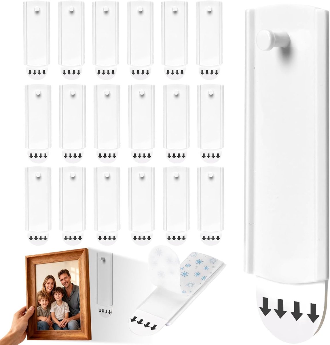 20 stuks zelfklevende spijkers voor fotolijsten, zelfklevende haken, afbeeldingen ophangen, sterk draagvermogen, fotohaken, zelfklevend voor het ophangen van foto's, lijsten