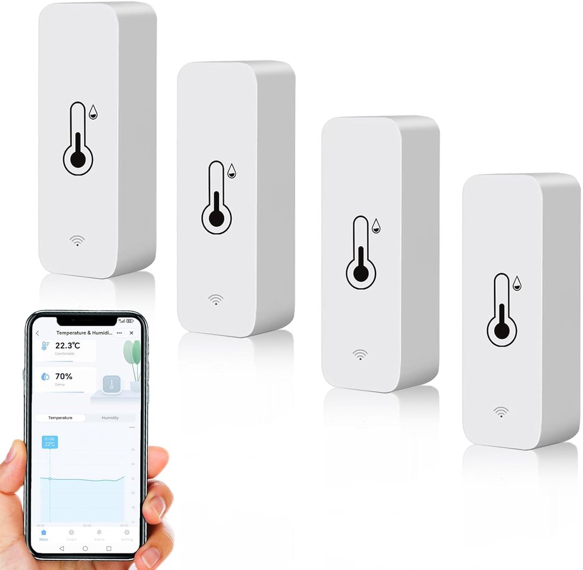 WLAN Smart Thermometer Hygrometer - Digitale Mini Sensor - Temperatuur en Vochtigheid - App Bedienbaar voor Kassen - ShopVlot