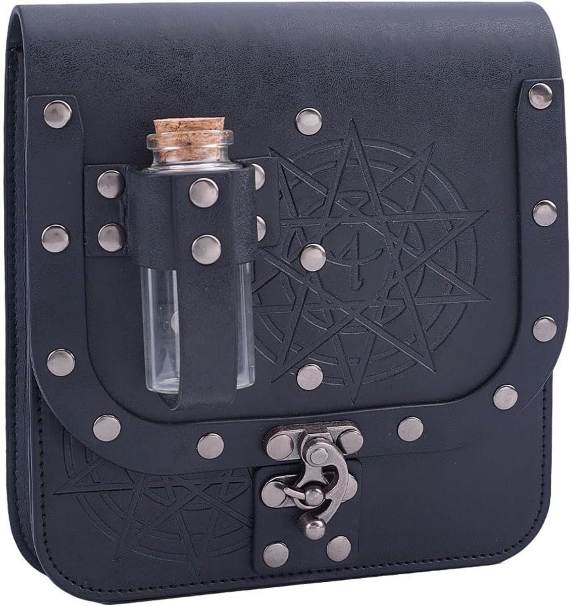 Faux Lederen Studded Belt Pouch met 2 Flessen Retro Renaissance Riem Tas Taille Tas Side Pack Fantasy Wizard Taille Pouch Side Pack Riem Pouch Taille Tas voor LARP, Zwart