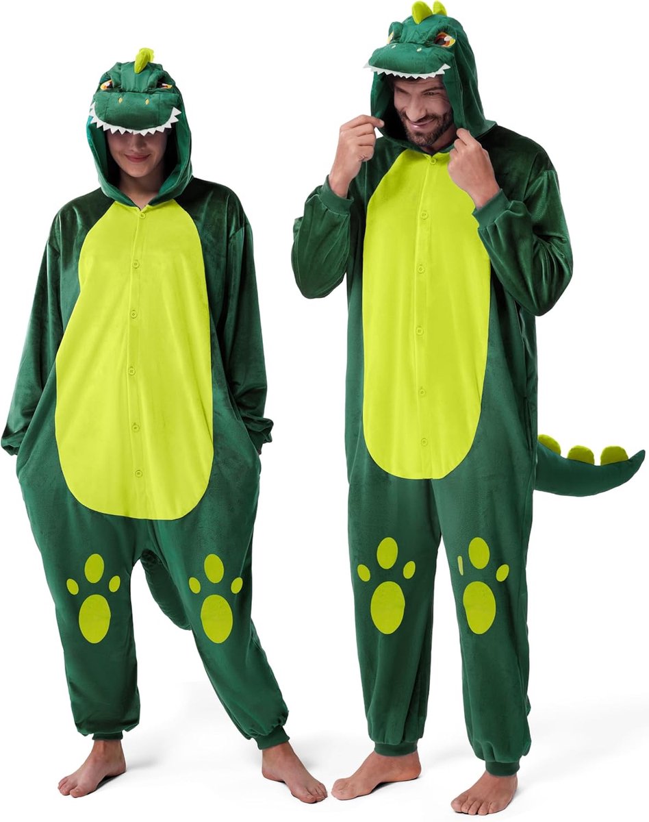 Creations Uniseks pyjama voor volwassenen, pluche onesie eendelig dinosaurus-dierenkostuum, cosplay, Halloween, carnaval
