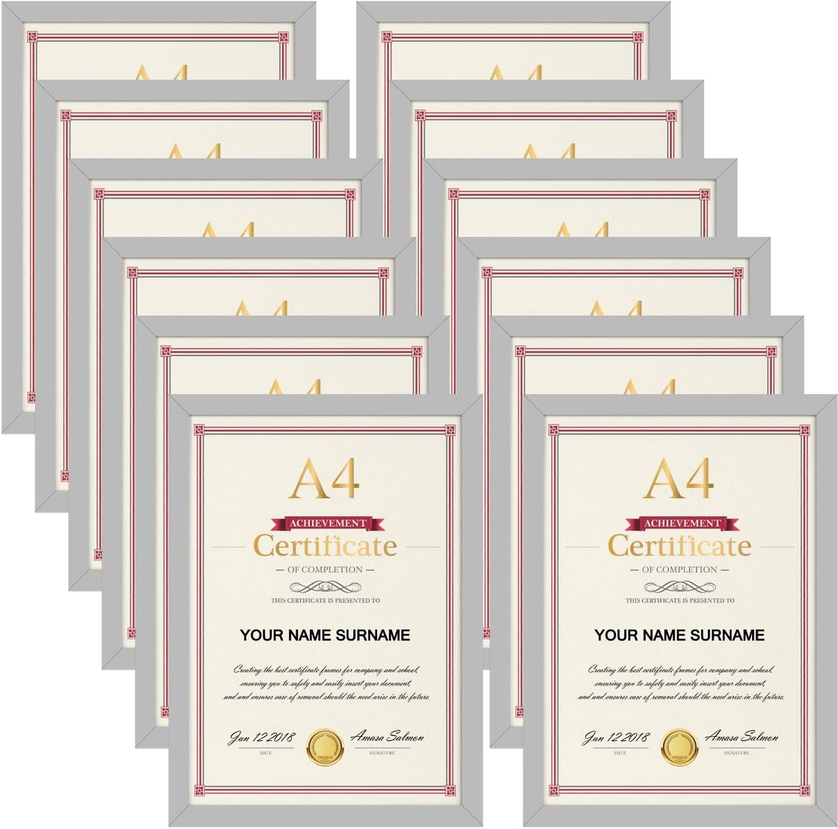 Foto lijst A4 set van 12 - zilver - voor wand en tafel - ideaal voor foto's en certificaten - ShopVlot