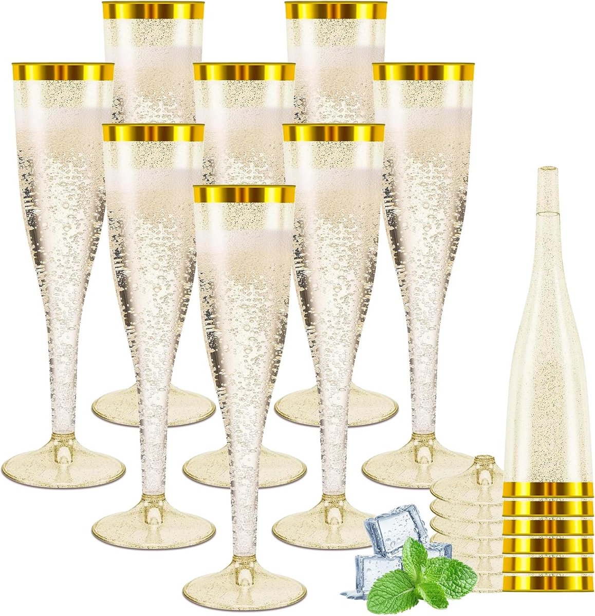 plastic champagneglazen 60 stuks Champagneglazen 150ml gouden rand en glitter herbruikbaar plastic champagneglas voor verjaardag bruiloft feest picknicks buiten (goud)
