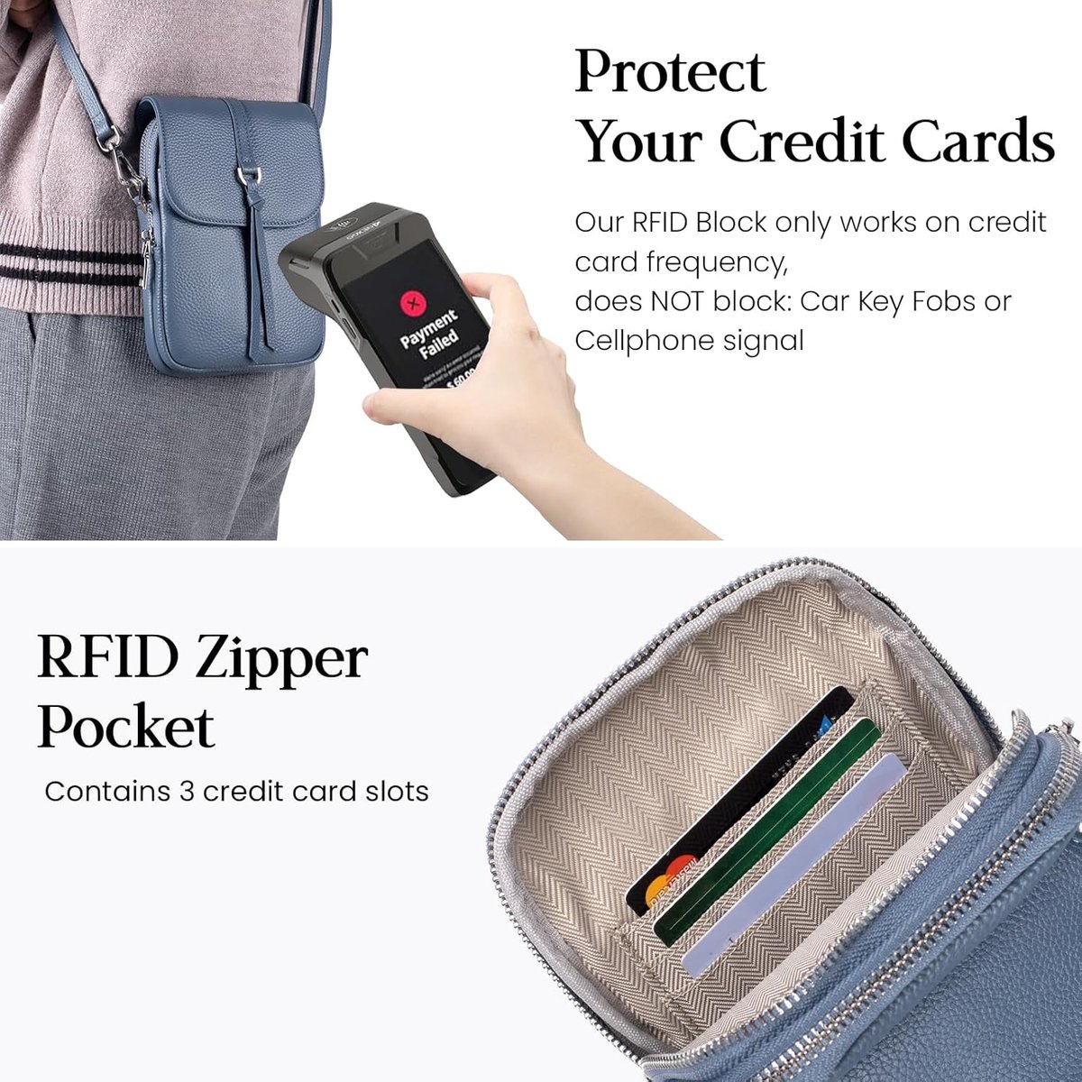befen Echt leren telefoonhoesje om rond te hangen, voor dames, mobiele telefoon met RFID-blokkering, kaartvakken, telefoonhoesjes