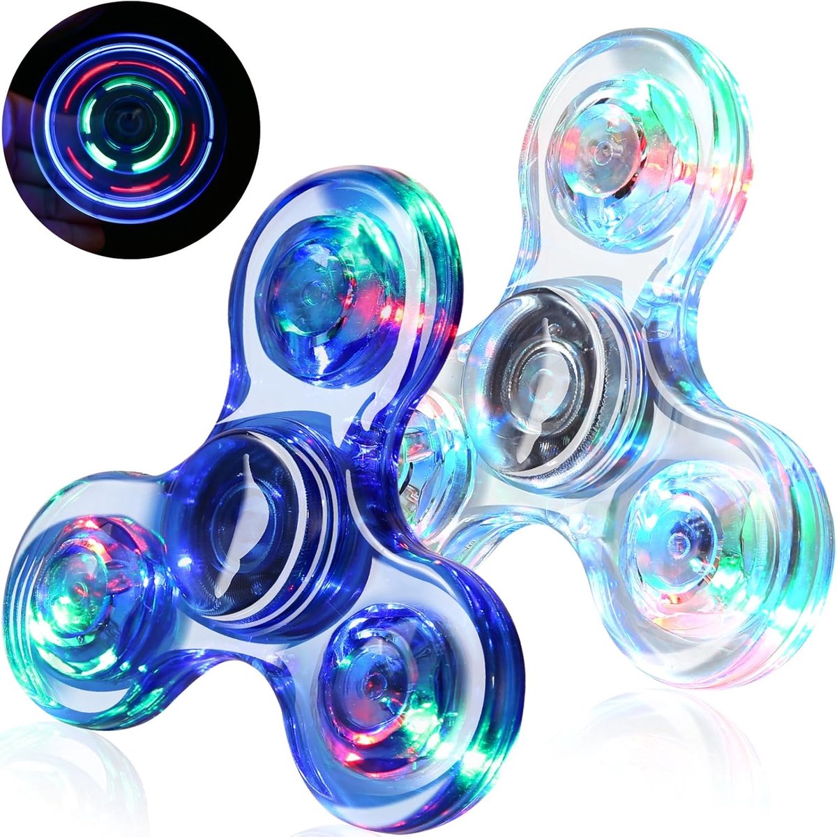 2 stuks Crystal LED Light Fidget Spinner voor Kinderen, Light Up Fidget Toys voor Peuters, Glow in The Dark Party Bag Fillers voor Kinderen Volwassenen (Crystal-Blauw en Wit)