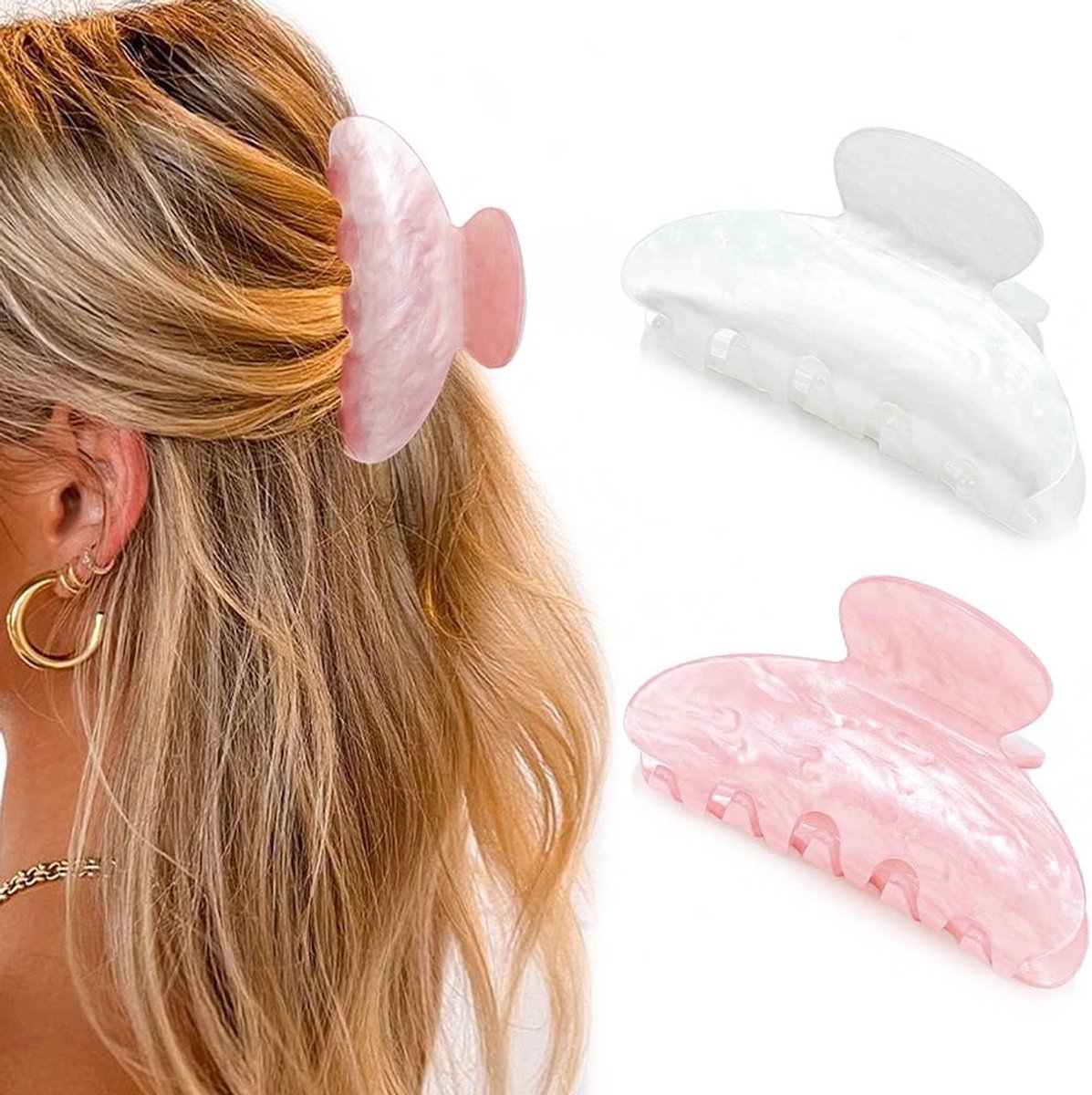 Acryl Claw Clips Medium Haar Klauw Leuke Clip Klauwen Antislip Haaraccessoires voor Vrouwen en Meisjes (2 stuks) (Roze+Wit)