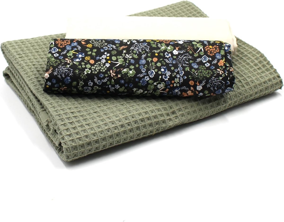 Stof, op kleur afgestemd, wafelstof, 100% katoen, Tex Standard 100 (fijne bloemen, set 55)