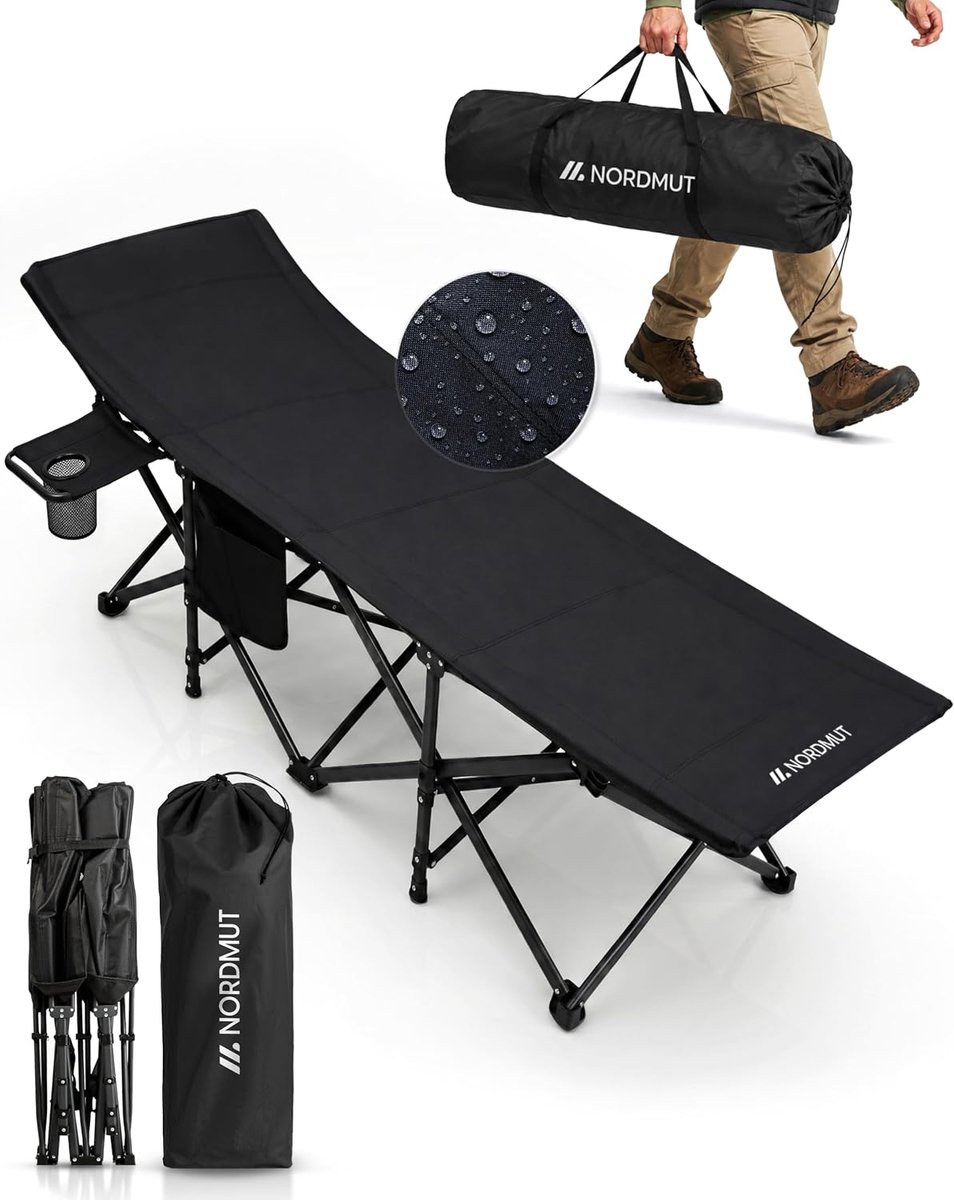 NORDMUT® Veldbed, inklapbaar, met comfortabele matras, stabiel campingbed, belastbaar tot 200 kg, premium logeerbed - ShopVlot