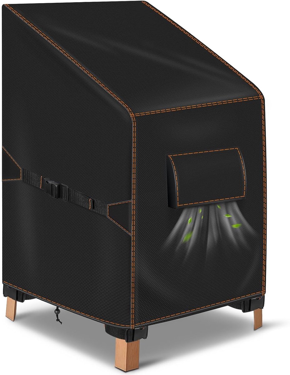 Stoelen, Waterdichte, 80x85x60/90cm, Zwart | 420D oxford, beschermhoes voor stapelstoelen met hoge rugleuning, uv-bestendig, winddicht, winterbestendig, scheurvast