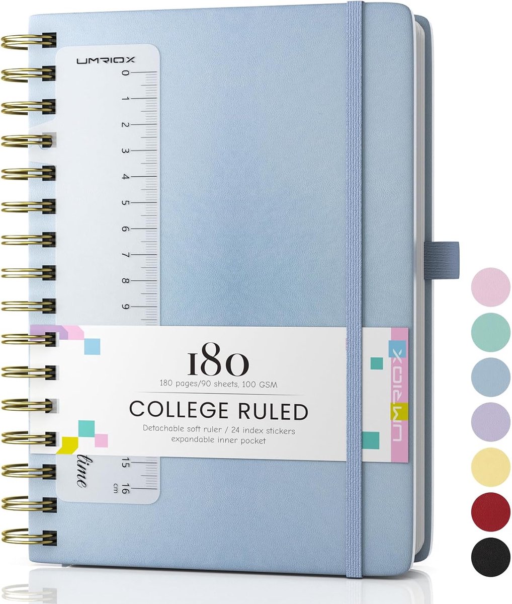 SnelShoppen - A5 Notitieboek, Gelinieerd, Hardcover, Leer, Spiral, 180 Pagina's, 100 gsm Diks Papier, College, Geschikt voor School, Kantoor, 14.5 x 2