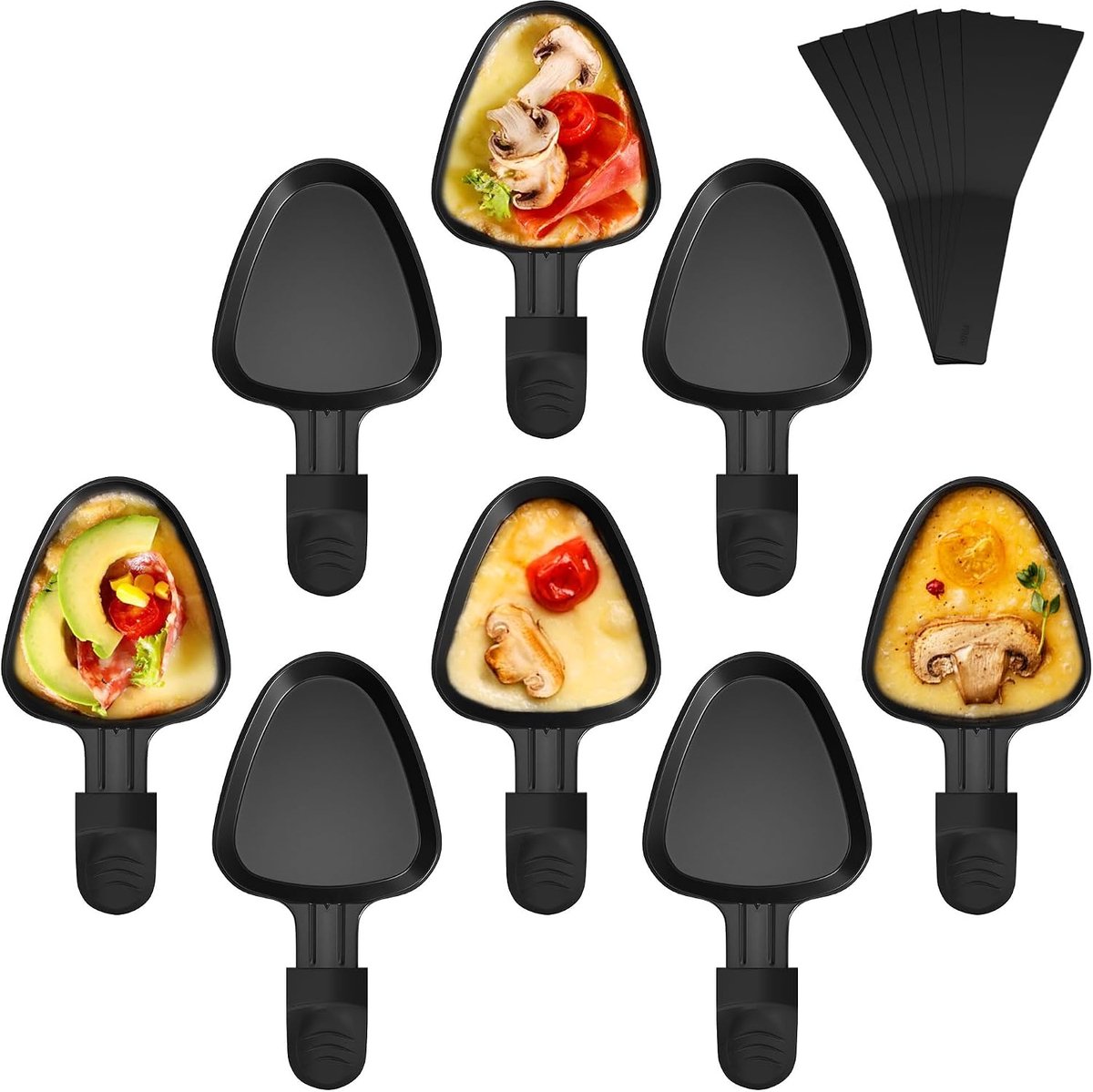 Raclette-pannetjes, 8 stuks mini-pannetjes, vervanging voor raclette, antiaanbaklaag, grillpannetjes, accessoires met 8 nylon schepjes, universeel voor raclette-grill