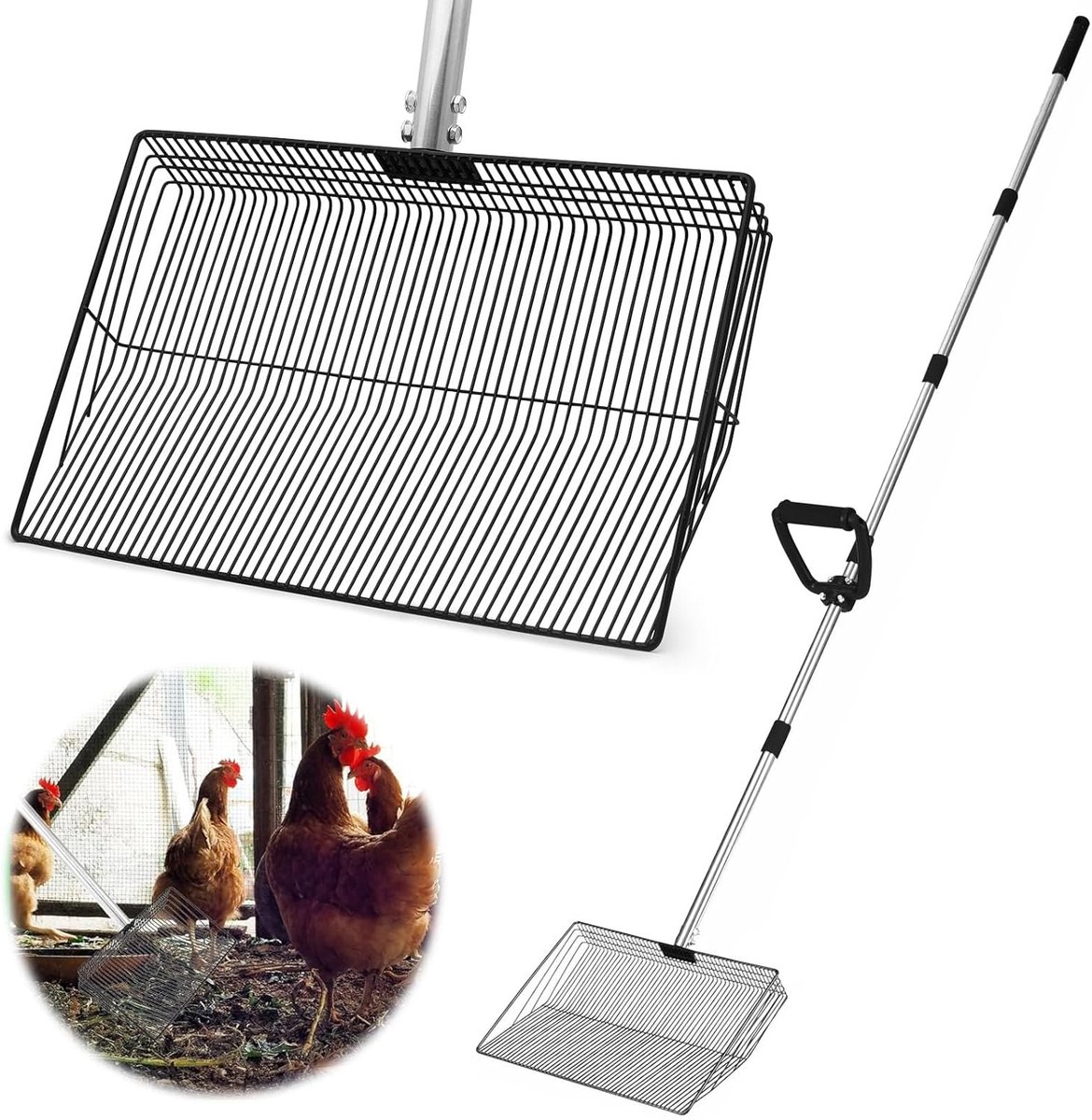 grote afvalschep voor huisdieren, 173 cm lang handvat met D-greep, 38 cm brede metalen schep voor kippenhok, tuin, hondenhok, konijnenhok, zware poepschep, geen buigen nodig
