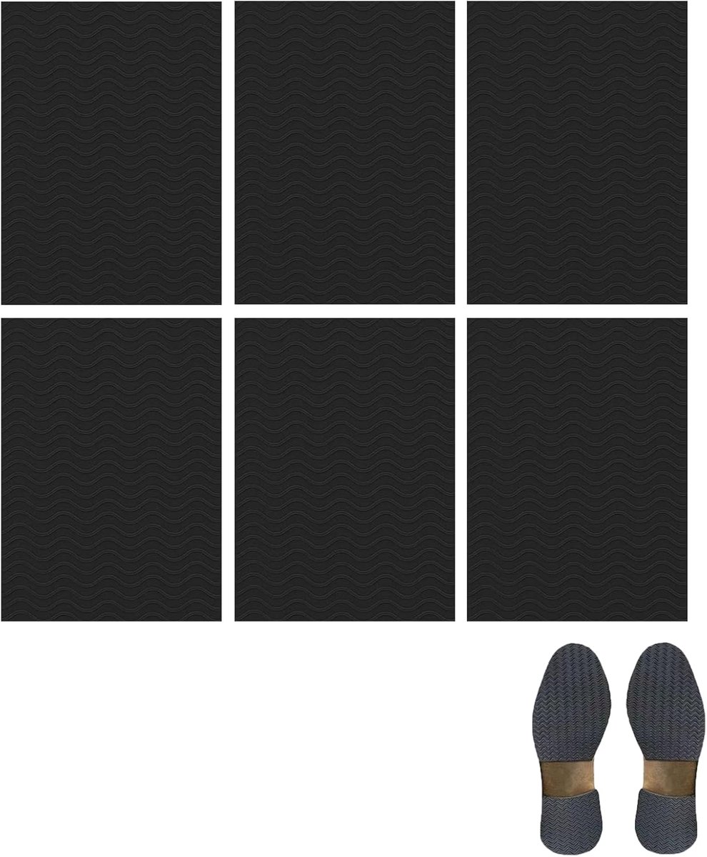6 stuks rubberen zolen om op te plakken, antislip pads, schoenzool met geluidsreductie, schoenzoolbeschermers voor alle maten, veelzijdig gebruik voor luide hakken, demping (10 x 15 cm)