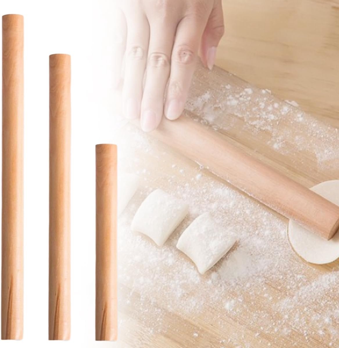 SnelShoppen - 3-delige beukenhouten deegroller set, 16/25/30 cm, houten deegroller voor bakken van fondant, pizza, koekjes, deeg en kruimelgebak