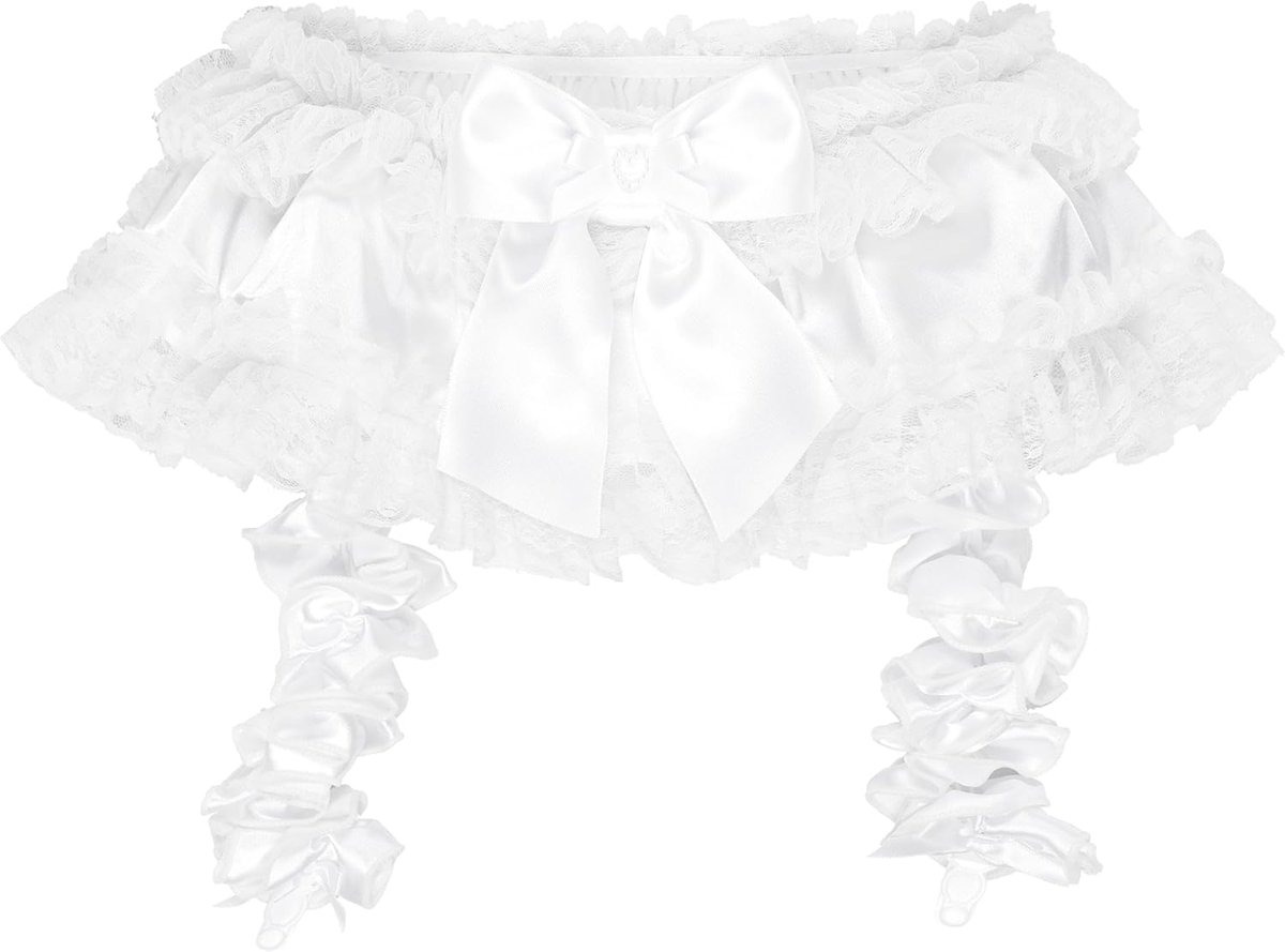 Sissy Satijnen Jarretelgordel Ruches Kant | Hoogglanzende Afwerking, Gelaagde Volants Met Strik, Stevige Kousenclips, Glamoureuze Flirtende Stijl