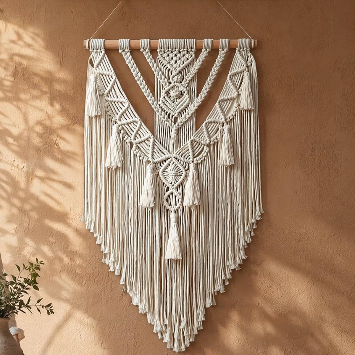 Macramé wandkleed van katoen, handgemaakt geweven macramé wandtapijt