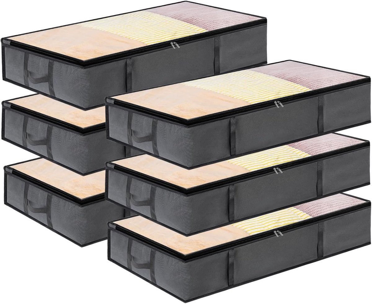 6 stuks 90 liter onderbed opbergbox met deksel, opvouwbare