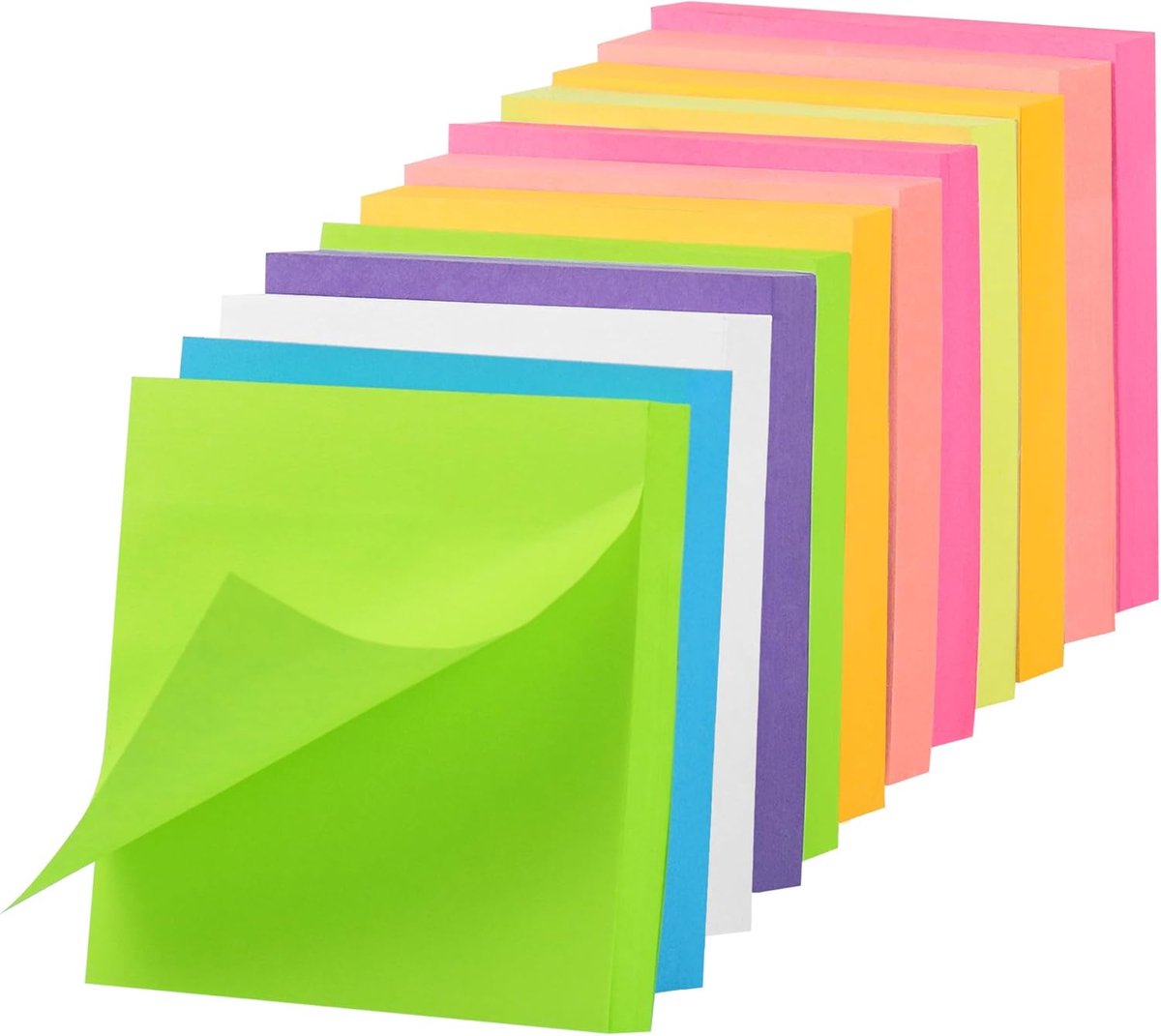 Set van 12 plakbriefjes 7 x 7 cm, 8 heldere kleuren zelfklevende notities, sterke zelfklevende memoblokken voor thuiskantoor, school, 100 vellen/pad