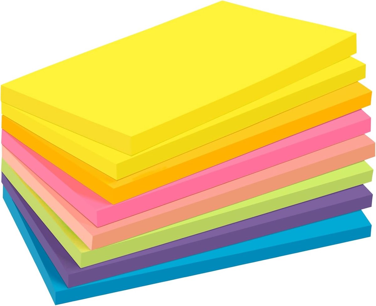 SnelShoppen - Grote Plaknotities 76 x 127 mm, 8 Pads Kleurige Heftige Notities, Super Plakbare Memo Blokken met 480 Vellen, Perfect voor Kantoor, Scho
