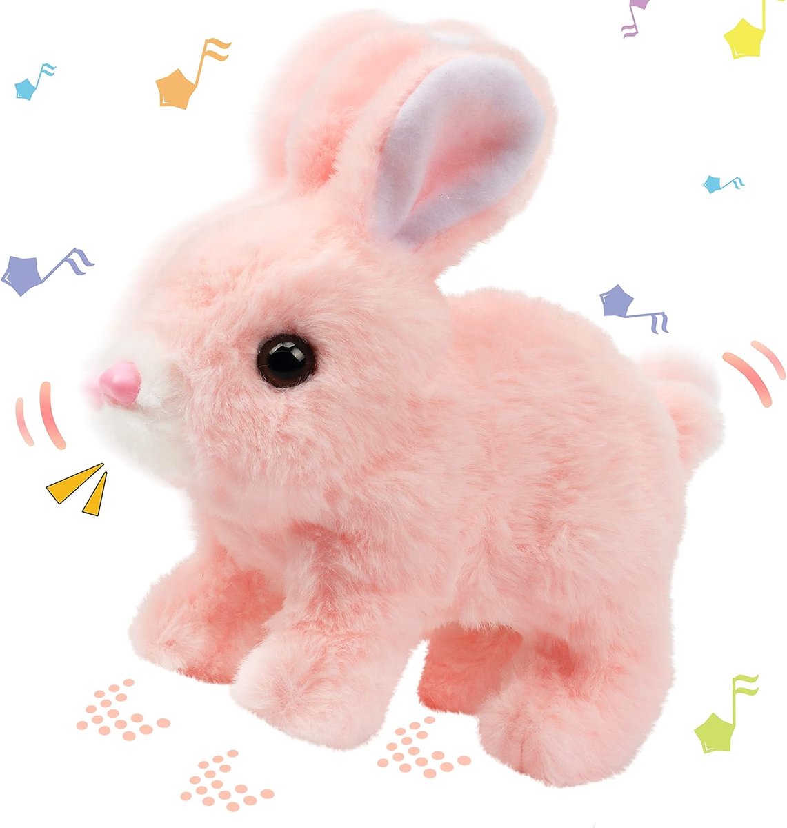 Hopping Rabbit Interactief Elektronisch Knuffeldier Pluchen Konijn Met Geluiden En Bewegingen Geanimeerd Lopend Wiebelende Oren Trillende Neus Cadeau Voor Peuters Verjaardag, Roze, 18 cm
