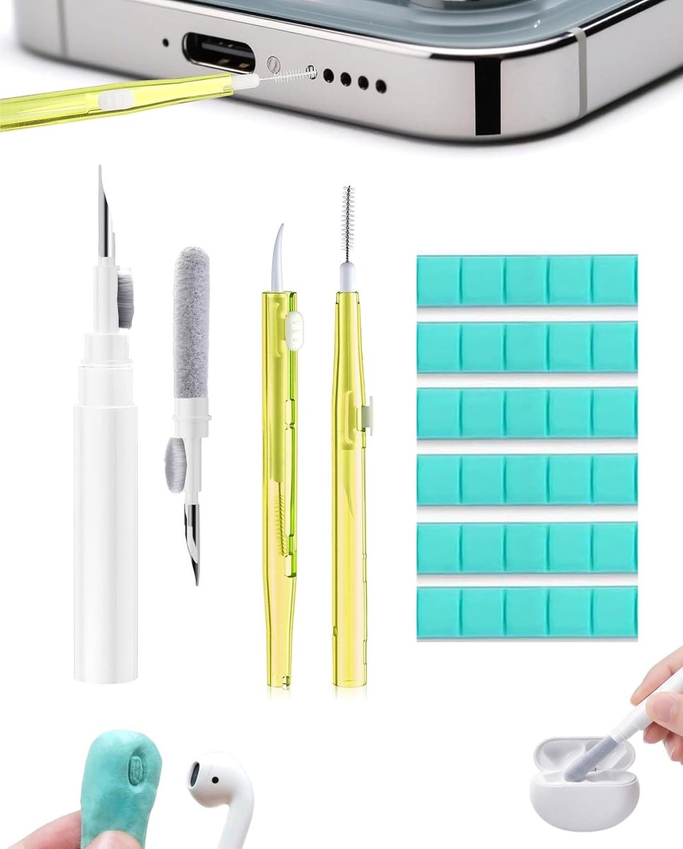 3 stuks Handy Ladebuchse Reinigen Set Reinigingsdrug Handy Koptelefoon incl Handy Reinigingsset Push Pull Reinigingsset für Effiziente Reinigung von Kleinen Öffnungen Mini Reinigingsborsten